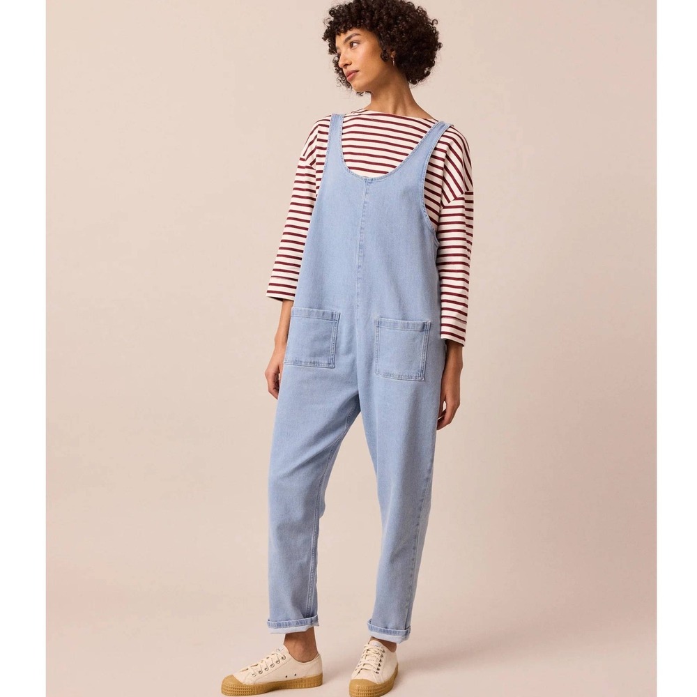 Beyond Nine Lola Light Blue Denim Jumpsuit Overall Maternity Size Medium
